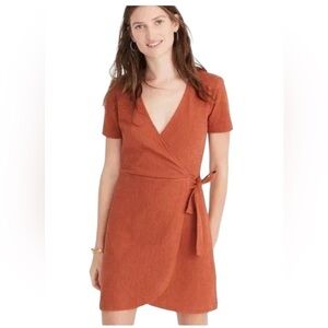 Madewell Texture and Thread Wrap Front Neutral Brown Mini Dress Size M